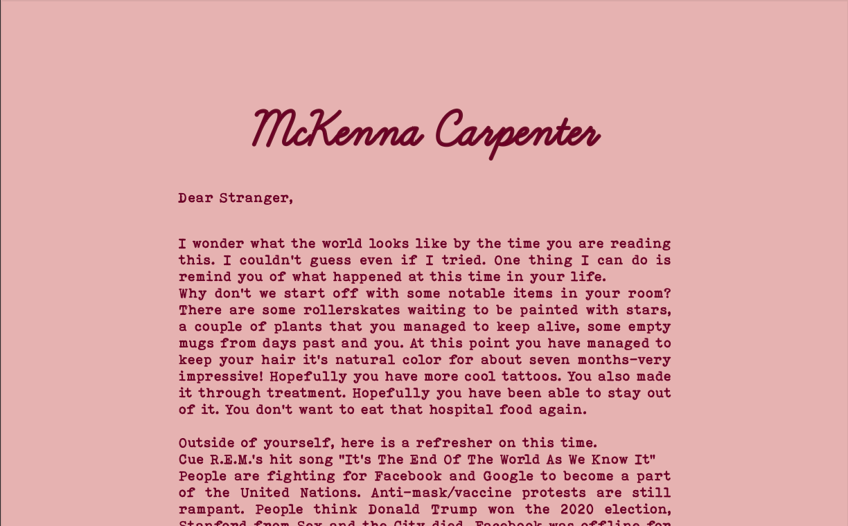 A Letter to My Future, 2021